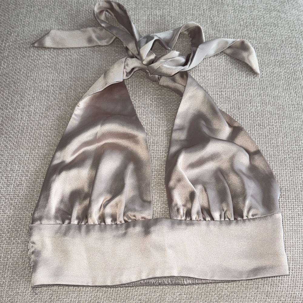 Garage Satin Halter Crop Top in Champagne